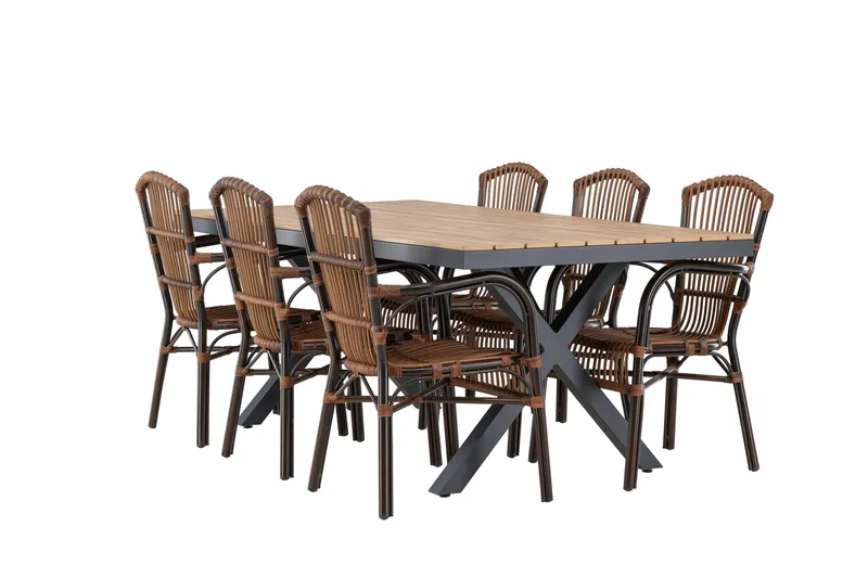 Garcia Spisegruppe 200 cm + 6 stk Galera Spisestoler Brun/Svart - Hagemøbler & utemiljø - Hagegruppe - Spisegrupper hage