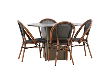 Santa Fe Spisegruppe Rund 120 cm + 4 stk Guarda Spisestoler Svart/Brun - Hagemøbler & utemiljø - Hagegruppe - Spisegrupper hage