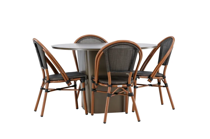 Santa Fe Spisegruppe Rund 120 cm + 4 stk Guarda Spisestoler Svart/Brun - Hagemøbler & utemiljø - Hagegruppe - Spisegrupper hage