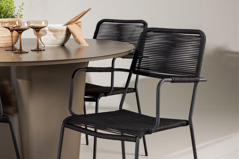 Santa Fe Spisegruppe Rund 120 cm + 4 stk Hochanas Spisestoler Svart/Brun - Hagemøbler & utemiljø - Hagegruppe - Spisegrupper hage