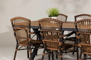 Garcia Spisegruppe 200 cm + 6 stk Galera Spisestoler Brun/Svart - Hagemøbler & utemiljø - Hagegruppe - Spisegrupper hage