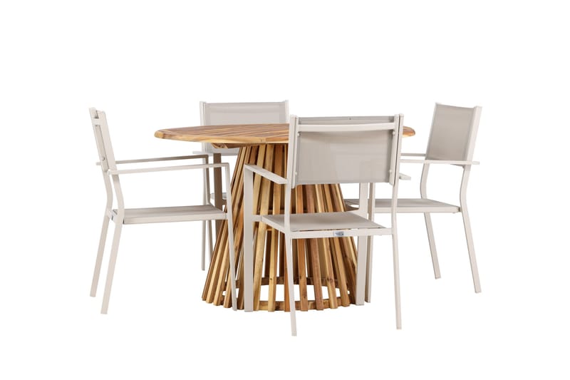 Lumpur Spisegruppe Rund 120 cm + 4 stk Copacabana Spisestoler Beige - Hagemøbler & utemiljø - Hagegruppe - Spisegrupper hage