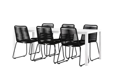 Break Spisegruppe 205 cm + 6 stk Linero Spisestoler Svart/Hvit - Hagemøbler & utemiljø - Hagegruppe - Spisegrupper hage
