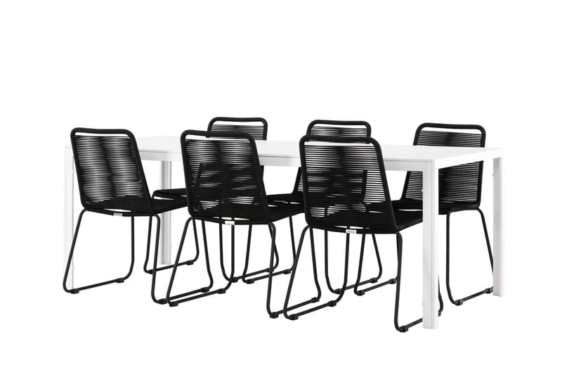 Break Spisegruppe 205 cm + 6 stk Linero Spisestoler Svart/Hvit