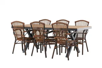 Garcia Spisegruppe 200 cm + 6 stk Galera Spisestoler Brun/Svart - Hagemøbler & utemiljø - Hagegruppe - Spisegrupper hage