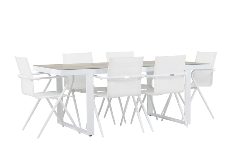 Merlo Spisegruppe 200 cm + 6 stk Alling Spisestoler Hvit - Hagemøbler & utemiljø - Hagegruppe - Spisegrupper hage