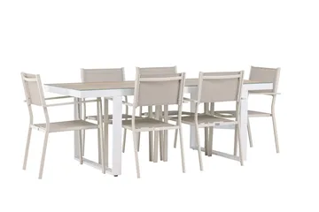 Merlo Spisegruppe 200 cm + 6 stk Copacabana Spisestoler Beige/Hvit - Hagemøbler & utemiljø - Hagegruppe - Spisegrupper hage