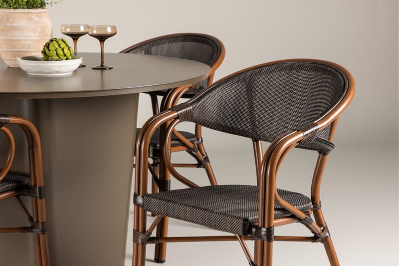 Santa Fe Spisegruppe Rund 120 cm + 4 stk Vila Spisestoler Svart/Brun - Hagemøbler & utemiljø - Hagegruppe - Spisegrupper hage