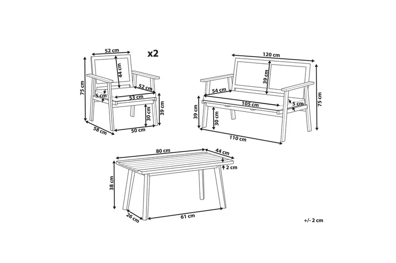 2-sitssoffa med fåtöljer Beliani Arenella Light wood||Beige - Hagemøbler & utemiljø - Hagegruppe - Sofagruppe utendørs