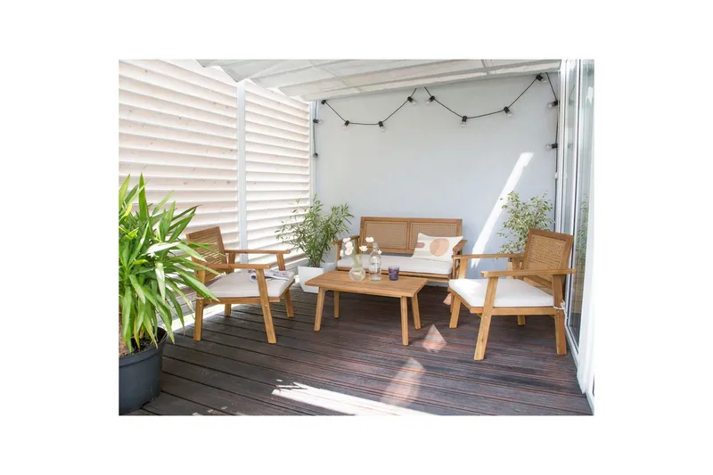 2-sitssoffa med fåtöljer Beliani Arenella Light wood||Beige - Hagemøbler & utemiljø - Hagegruppe - Sofagruppe utendørs