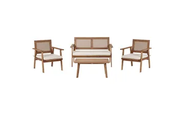 2-sitssoffa med fåtöljer Beliani Arenella Light wood||Beige - Hagemøbler & utemiljø - Hagegruppe - Sofagruppe utendørs