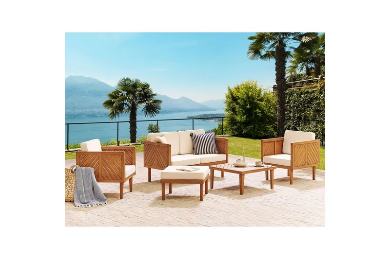 2-sitssoffa med fåtöljer Beliani Baratti Light wood||Beige - Hagemøbler & utemiljø - Hagegruppe - Sofagruppe utendørs
