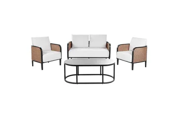 2-sitssoffa med fåtöljer Beliani Montefalco White||Black - Hagemøbler & utemiljø - Hagegruppe - Sofagruppe utendørs