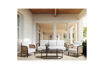 3-sitssoffa med fåtöljer Beliani Montefalco White||Black - Hagemøbler & utemiljø - Hagegruppe - Sofagruppe utendørs