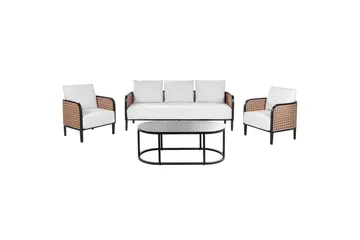 3-sitssoffa med fåtöljer Beliani Montefalco White||Black - Hagemøbler & utemiljø - Hagegruppe - Sofagruppe utendørs