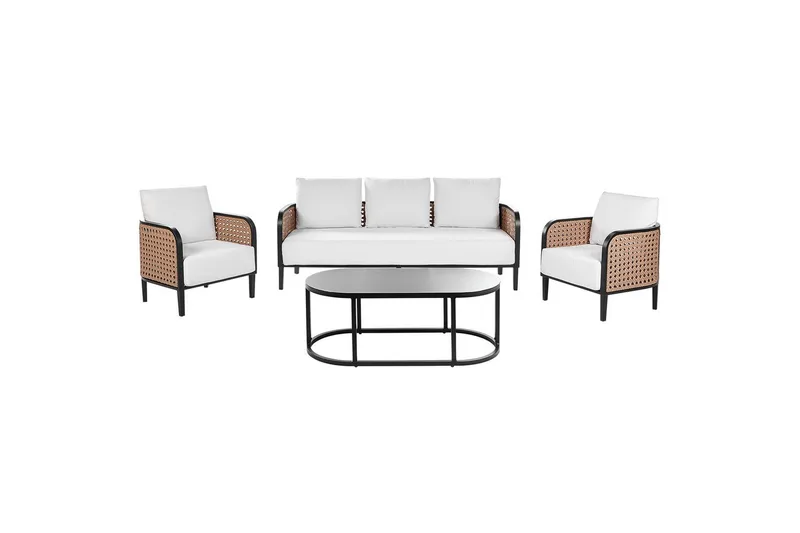 3-sitssoffa med fåtöljer Beliani Montefalco White||Black