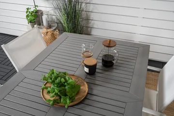 Albany Spisegruppe 150-210 cm Rektangulær med 4 Santorini Stoler - Grå - Hagemøbler & utemiljø - Hagegruppe - Spisegrupper hage