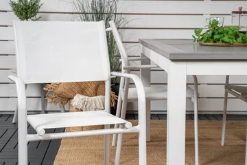 Albany Spisegruppe 150-210 cm Rektangulær med 4 Santorini Stoler - Grå - Hagemøbler & utemiljø - Hagegruppe - Spisegrupper hage