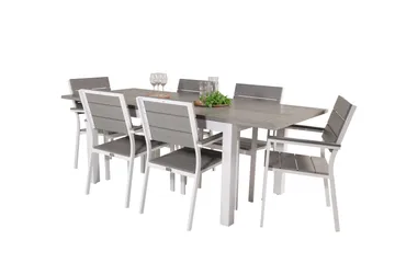 Albany Spisegruppe 150-210 cm Rektangulær med 6 Levels Stoler - Grå - Hagemøbler & utemiljø - Hagegruppe - Spisegrupper hage