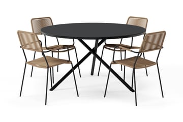 Alex Rundt Spisebord 140 cm med 4 Lindos Spisestoler - Svart - Hagemøbler & utemiljø - Hagegruppe - Spisegrupper hage