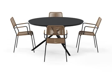 Alex Rundt Spisebord 140 cm med 4 Lindos Spisestoler - Svart - Hagemøbler & utemiljø - Hagegruppe - Spisegrupper hage