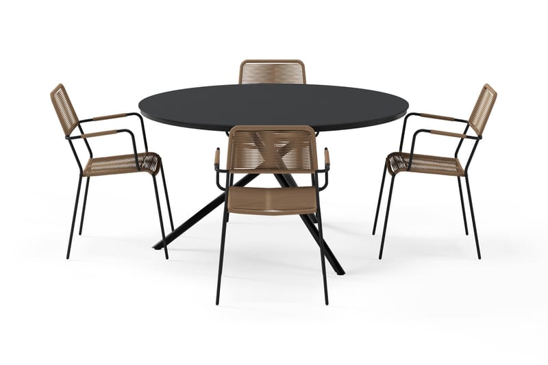 Alex Rundt Spisebord 140 cm med 4 Lindos Spisestoler - Svart - Hagemøbler & utemiljø - Hagegruppe - Spisegrupper hage