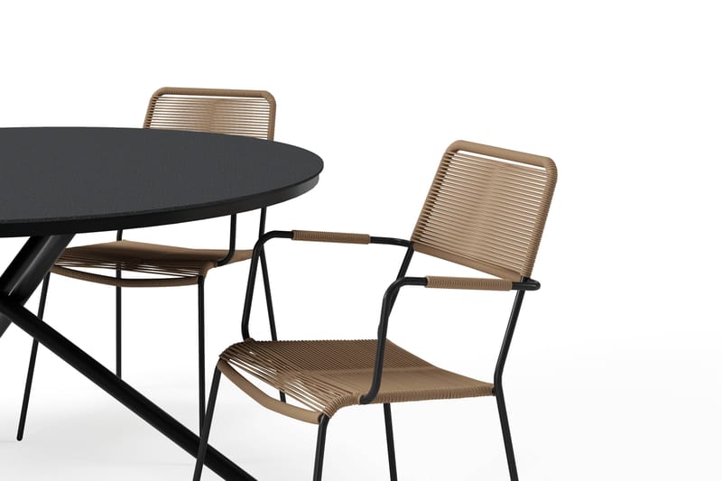 Alex Rundt Spisebord 140 cm med 4 Lindos Spisestoler - Svart - Hagemøbler & utemiljø - Hagegruppe - Spisegrupper hage