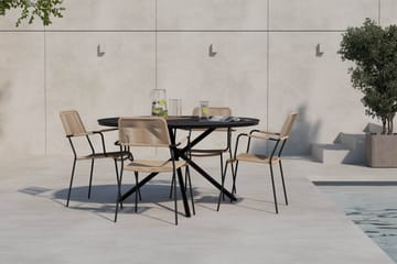 Alex Rundt Spisebord 140 cm med 4 Lindos Spisestoler - Svart - Hagemøbler & utemiljø - Hagegruppe - Spisegrupper hage