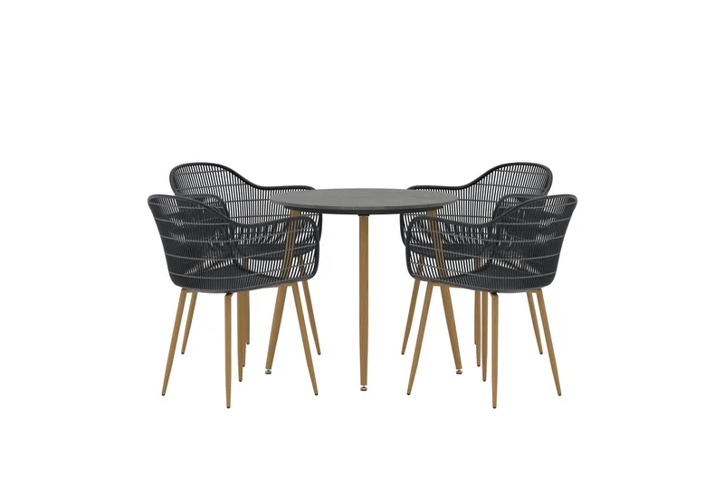 Anafi spisegruppe 80 cm med 4 stoler utendørs - Svart - Hagemøbler & utemiljø - Hagegruppe - Spisegrupper hage