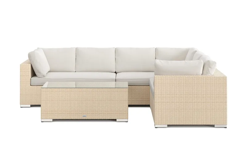 Bahamas L-formet utesofa høyre, 6-seters med bord - Beige - Hagemøbler & utemiljø - Loungemøbler - Loungegrupper