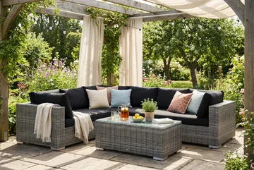 Bahamas L-formet utesofa høyre, 6-seters med bord - Grå - Hagemøbler & utemiljø - Loungemøbler - Loungegrupper