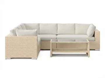 Bahamas L-formet utesofa høyre, 6-seters med bord og hylle - Beige - Hagemøbler & utemiljø - Loungemøbler - Loungegrupper