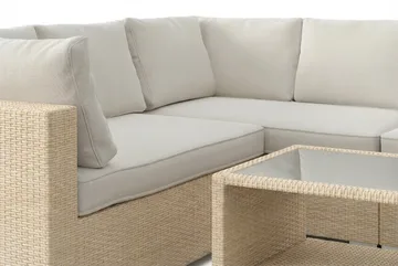 Bahamas L-formet utesofa høyre, 6-seters med bord og hylle - Beige - Hagemøbler & utemiljø - Loungemøbler - Loungegrupper