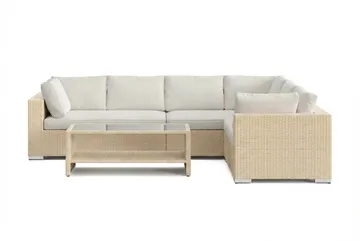 Bahamas L-formet utesofa høyre, 6-seters med bord og hylle - Beige - Hagemøbler & utemiljø - Loungemøbler - Loungegrupper