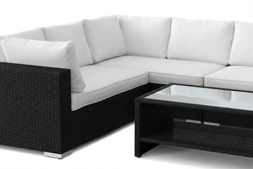 Bahamas L-formet utesofa høyre, 6-seters med bord og hylle - Svart - Hagemøbler & utemiljø - Loungemøbler - Loungegrupper