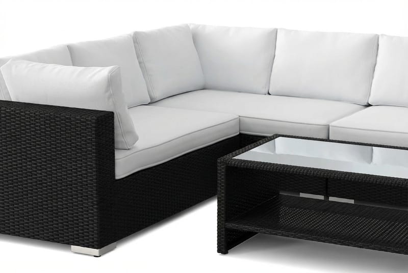 Bahamas L-formet utesofa høyre, 6-seters med bord og hylle - Svart - Hagemøbler & utemiljø - Loungemøbler - Loungegrupper