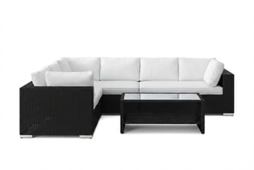 Bahamas L-formet utesofa høyre, 6-seters med bord og hylle - Svart - Hagemøbler & utemiljø - Loungemøbler - Loungegrupper