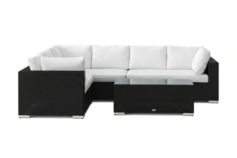 Bahamas L-formet utesofa høyre, 6-seters med bord - Svart - Hagemøbler & utemiljø - Loungemøbler - Loungegrupper