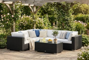 Bahamas L-formet utesofa høyre, 6-seters med bord - Svart - Hagemøbler & utemiljø - Loungemøbler - Loungegrupper