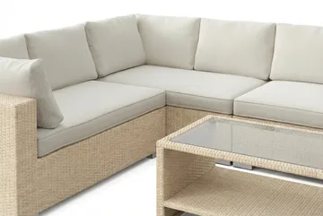 Bahamas L-formet utesofa høyre, 7-seters med bord og hylle - Beige - Hagemøbler & utemiljø - Loungemøbler - Loungegrupper