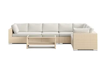 Bahamas L-formet utesofa høyre, 7-seters med bord og hylle - Beige - Hagemøbler & utemiljø - Loungemøbler - Loungegrupper