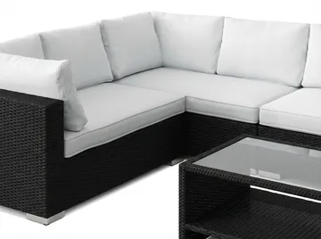 Bahamas L-formet utesofa høyre, 7-seters med bord og hylle - Svart - Hagemøbler & utemiljø - Loungemøbler - Loungegrupper