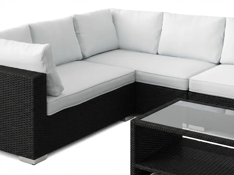 Bahamas L-formet utesofa høyre, 7-seters med bord og hylle - Svart - Hagemøbler & utemiljø - Loungemøbler - Loungegrupper