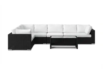 Bahamas L-formet utesofa høyre, 7-seters med bord og hylle - Svart - Hagemøbler & utemiljø - Loungemøbler - Loungegrupper