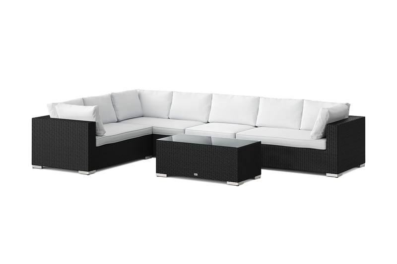 Bahamas L-formet utesofa høyre, 7-seters med bord, Svart