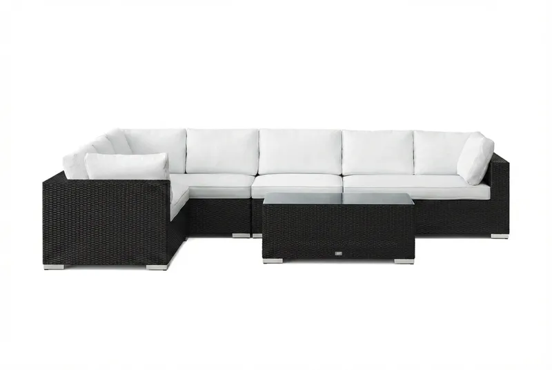 Bahamas L-formet utesofa høyre, 7-seters med bord - Svart - Hagemøbler & utemiljø - Loungemøbler - Loungegrupper