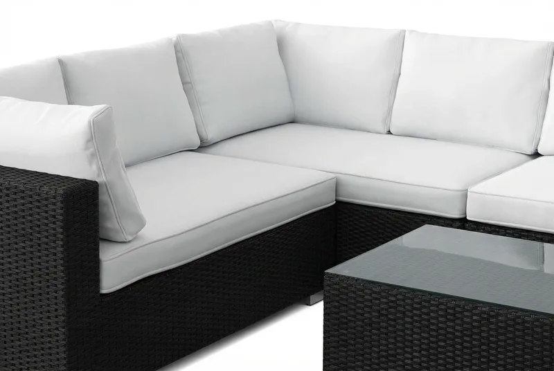 Bahamas L-formet utesofa høyre, 7-seters med bord - Svart - Hagemøbler & utemiljø - Loungemøbler - Loungegrupper