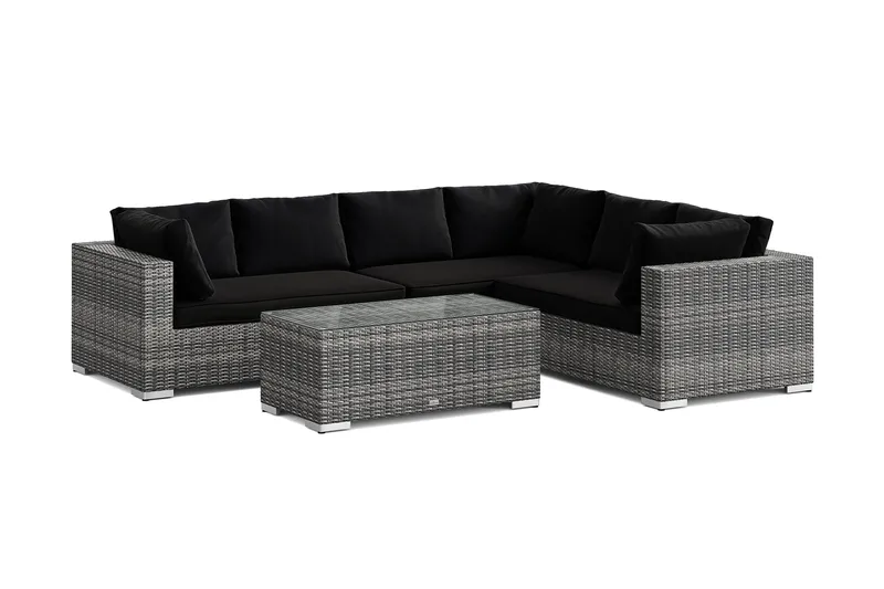 Bahamas L-formet utesofa venstre, 6-seters med bord, Grå