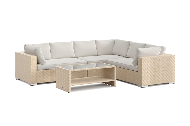 Bahamas L-formet utesofa venstre, 6-seters med bord og hylle, Beige