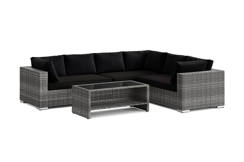 Bahamas L-formet utesofa venstre, 6-seters med bord og hylle, Grå